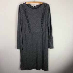 People Tree Wool Long Sleeve Gray Ruffle Dress 385